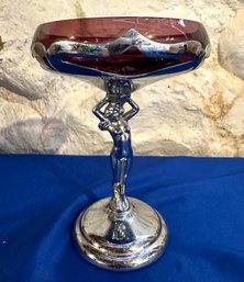 Lot 64 - Farber Art Deco Nude Woman Compote - Deep Purple Amethyst  Glass - Krome-Craft