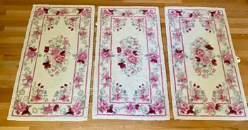 Lot 99- Pink Rose Hooked Rugs - Lot Of 3