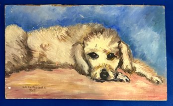 Lot 88 - Cute Dog! 1965 Original Oil On Canvas Board Art - Mid Century - Artist LW Schlesinger