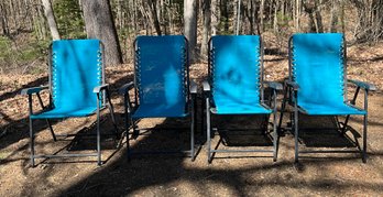 Lot 35- Aqua And Black Mesh Folding Outdoor Chairs - Lot Of 4