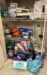 Lot 506-  Bathroom Closet Lot - Soap- Iron - Light Bulbs- Listerine - Personal Items -