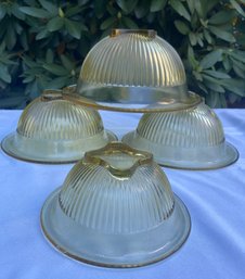 Lot 513 - Depression Glass Lot Of 5 Nesting Golden Amber Ribbed Bowls 1 Clear Bowl Diamond Crystal Shaker Salt