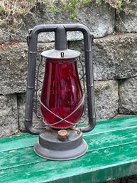 Lot 206- Vintage Dietz Monarch Black Lantern With Red Glass Globe
