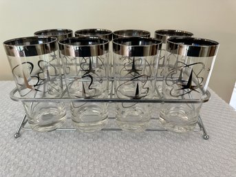 Lot 102SES - Dorothy Thorpe Atomic Stunning Mint Condition MCM Drink Cocktail Set In Chrome Caddy Carrier