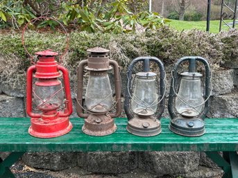Lot 218- Lot Of 4 Vintage Lanterns - Monarchs, Blizzard No.2 & The Warren Stamping Co. Stay-lit