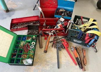 Lot 47- Metal Tool Box - Hand Tools - Paint Supplies - Gagrage Items - Wrenches And More