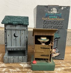 Lot 54- Outhouse Matchbox Match Holder And Guy In Out House! - Lot Of 2