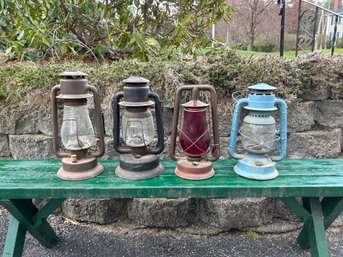 Lot 222- Lot Of 4 Vintage Lanterns - Pritchard, Dietz Wizard, Embury & Brisco
