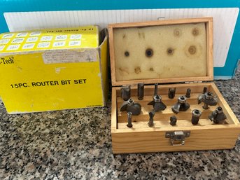 Lot 302SES -15 Piece Carbide Router Bit Set In Wood Box - Original Package - Work Shop - Carpenter