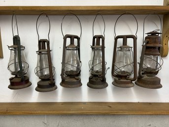 Lot 224- Lot Of 6 Vintage Lanterns - Rayo, Embury, Dietz - Clear Globes