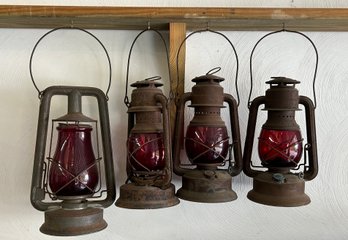 Lot 226- Lot Of 4 Vintage Lanterns - Red Globes - Little Wizard, Supreme