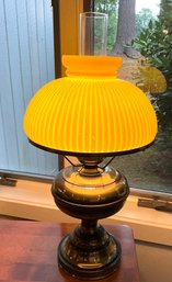 Lot 540- Sunny! Yellow Milk Glass & Brass Table Lamp