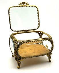 Lot 213- STUNNING! Antique Filigree Victorian Glass Ornate Casket Jewelry Dresser Box