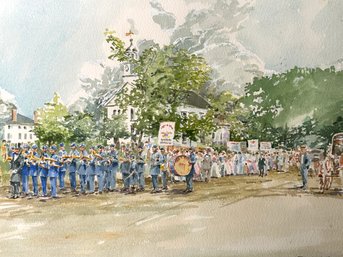 Lot 302 -  North Reading Town Hall Parade Original Watercolor Painting By Artist Don Doyle