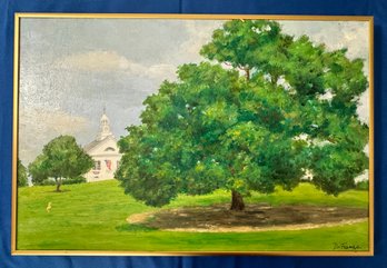 Lot 304 - North Reading First Meeting House On Common Acrylic Painting  By Local Artist DiFranza