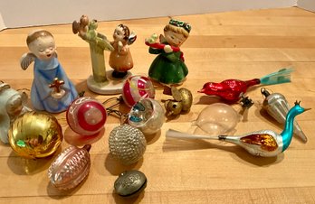 Lot 544- Antique Christmas Ornaments Bulbs - Clip On Birds - Angel Figurines