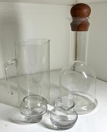 Lot 546- Mid Century Clear Glass Decanter - Pitcher - Cream & Sugar