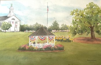 Lot 307 -  North Reading Band Stand On The Common Original Watercolor Painting By Louise Anderson