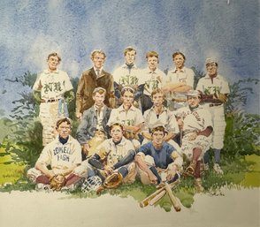Lot 311 - Original Watercolor North Reading - Lowell - High School Baseball Painting By Artist Donald Doyle