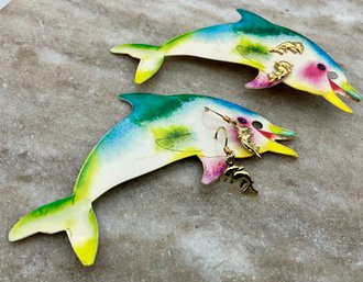 Lot 224- 14K Gold Coating Dolphin Earrings- Made In USA - 2 Pair