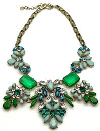 Lot 227- Statement Necklace Green And Aqua Stones - Signed T