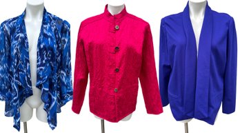 Lot 342- CHICOs Hot Pink - Royal Blue & Multi White - Navy Jackets - Size 2 - Lot Of 3