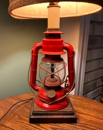 Lot 61- Dietz Red Railway Ranch Craft Lantern Table Lamp - Rustic Cabin Decor!