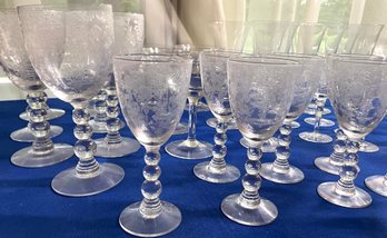 Lot 557- Etched & Crystal Stemware- Wine- Cordial- Champagne - Drinkware - Lot Of 46 - Vintage!