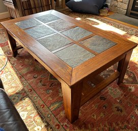 Hardwood And Slate Rustic Wood Large Coffee Table