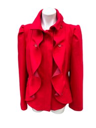 Lot 347- Chadwicks Bright Red Coat Zips Up - Great Dressy Holiday Christmas Jacket - Womens Size 16