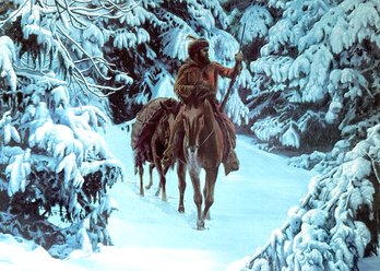 Lot 302JR - An American Vision - Night Trail Winter Scene Offset Litho Poster Signed By Mort Kunstler 1982