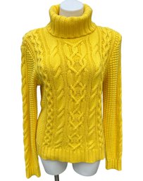 Lot 350- Ralph Lauren Jeans Co Sunny Yellow Pullover Cable Knit Turtleneck Warm Sweater PL Petite Large