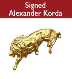 Lot 314- Signed Vintage Gold-tone Alexander Korda Lion Pin - Costume