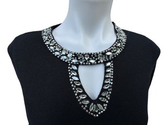 Lot 352- Snazzy! Inc International New NWT Deep Black Crystal Rhinestones Keyhole Shirt Embellished - Small