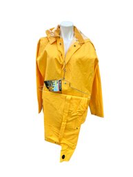 Lot 357- Weather-rite Vintage New Bright Yellow Raincoat Rain Pant Coveralls Overalls Large L - PVC Coated