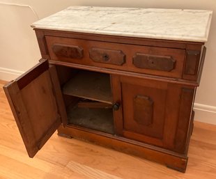 Lot 573- Project Piece! Victorian Marble Top Cabinet Table