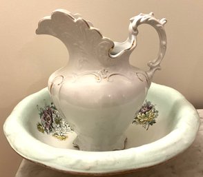 Lot 575- Antique Victorian Wash Basin Harvard Bowl And Pitcher