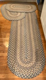 Lot 579- Blue & Tan Braided Rug Lot - Runner & Scatter Rugs