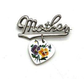 Happy Mothers Day! Vintage Pin With Mother Of Pearl Heart Mohawk Trail