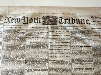 Lot 326JR - Original Newspaper From New York Tribune, Dated Nov 6th, 1862