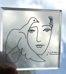 Lot 331- Pablo Picasso The Fearless One - Modernist Clear Lucite Cube Face Dove Medallion Paperweight