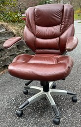 Lot 302- Lane Brown Leather Distressed Rolling Computer Office Desk Chair