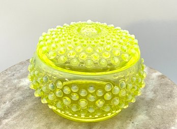 Lot 248- Vintage Vaseline Yellow Hobnail Covered Candy Dish