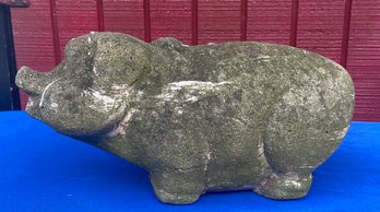 Lot 520 - OINK OINK! Cement Garden Pig - 16 Inch In Length - Lawn Decor