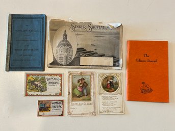 Lot 319 -  Mixed Lot Of Ephemera - Singer Sewing - Edison Souvenir Books - Antique Merit Cards - Danvers