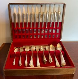 Lot 64- Oneida Flatware Set In Box - Tudor Plate, Monogram K - Lot Of 68 Pieces