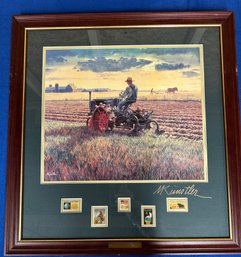 Lot 337JR- Plowing At Sunset Signed By Artist Mort Kunstler With US Postal Commemorative Stamps
