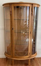 Lot 78- Oak Curved Glass China Display Cabinet With 3 Glass Shelves