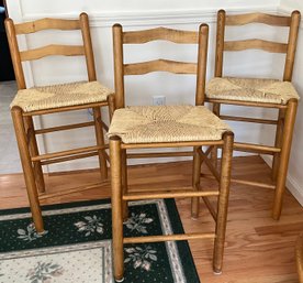 Lot 83- Kitchen Counter Stools - Lot Of 3 With Rush Seating