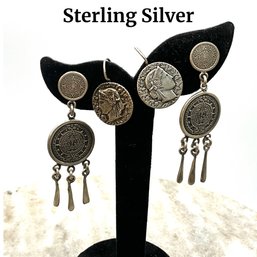 Lot 268- Sterling Silver Mexico Coin Earrings - 2 Pair